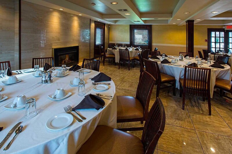 Dining area with three set tables